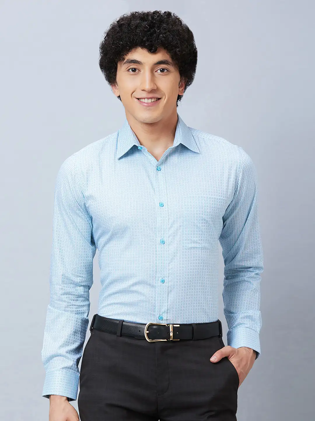 Raymond Men Blue Structured Slim Fit Cotton Formal Shirt