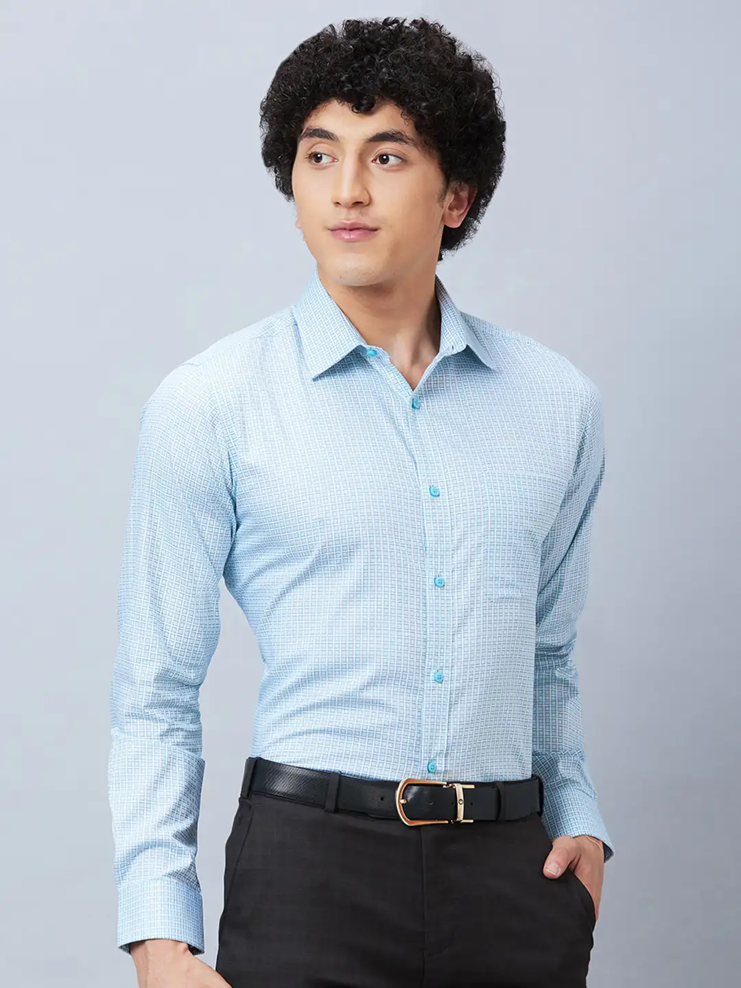 Raymond Men Blue Structured Slim Fit Cotton Formal Shirt - Image 2