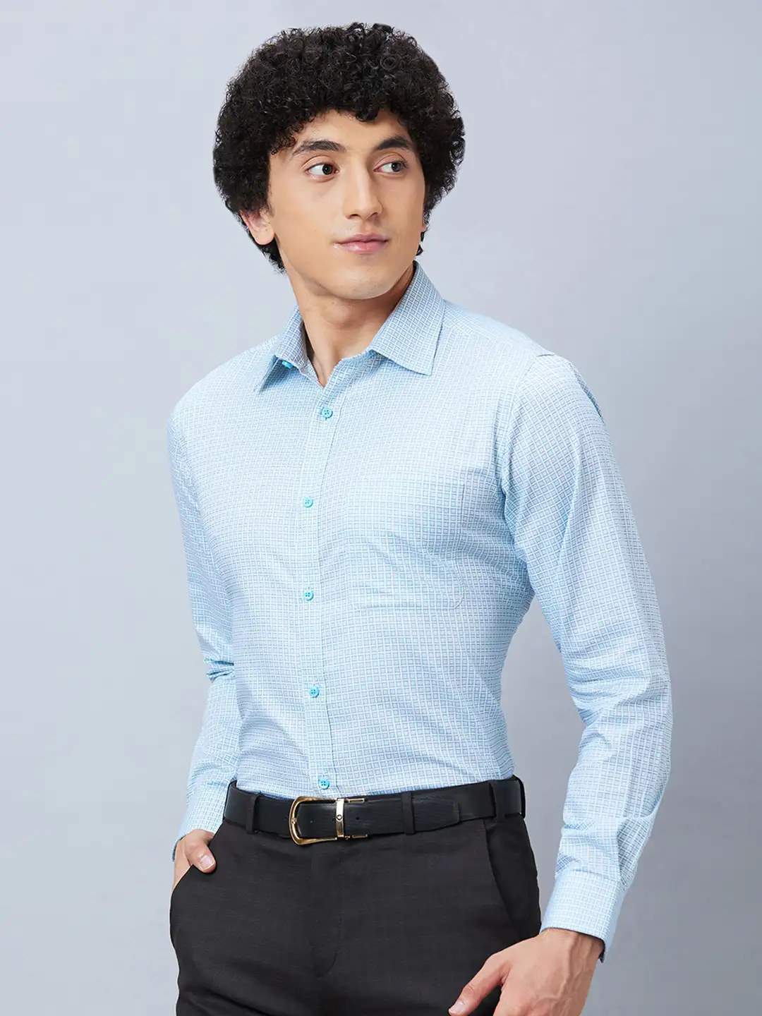 Raymond Men Blue Structured Slim Fit Cotton Formal Shirt - Image 3