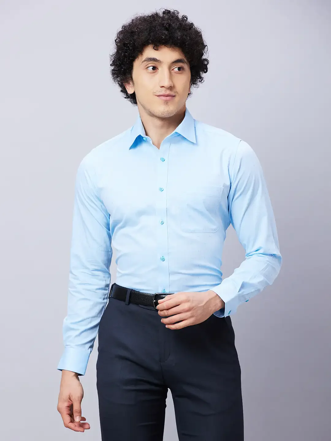 Raymond Men Blue Structured Slim Fit Cotton Formal Shirt
