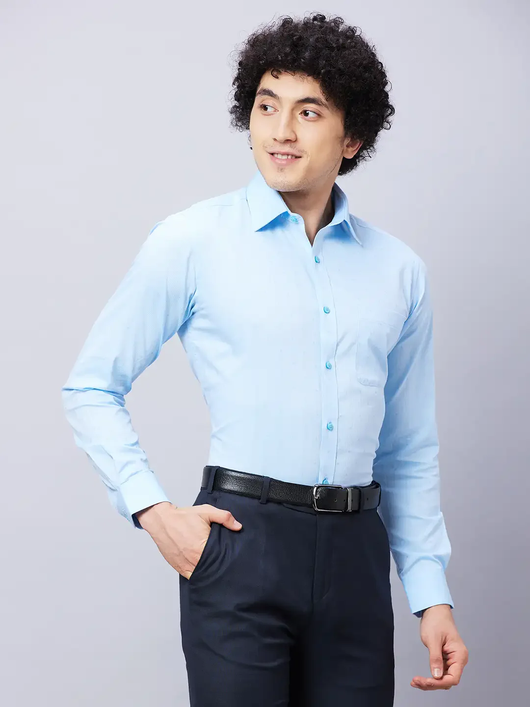 Raymond Men Blue Structured Slim Fit Cotton Formal Shirt - Image 2