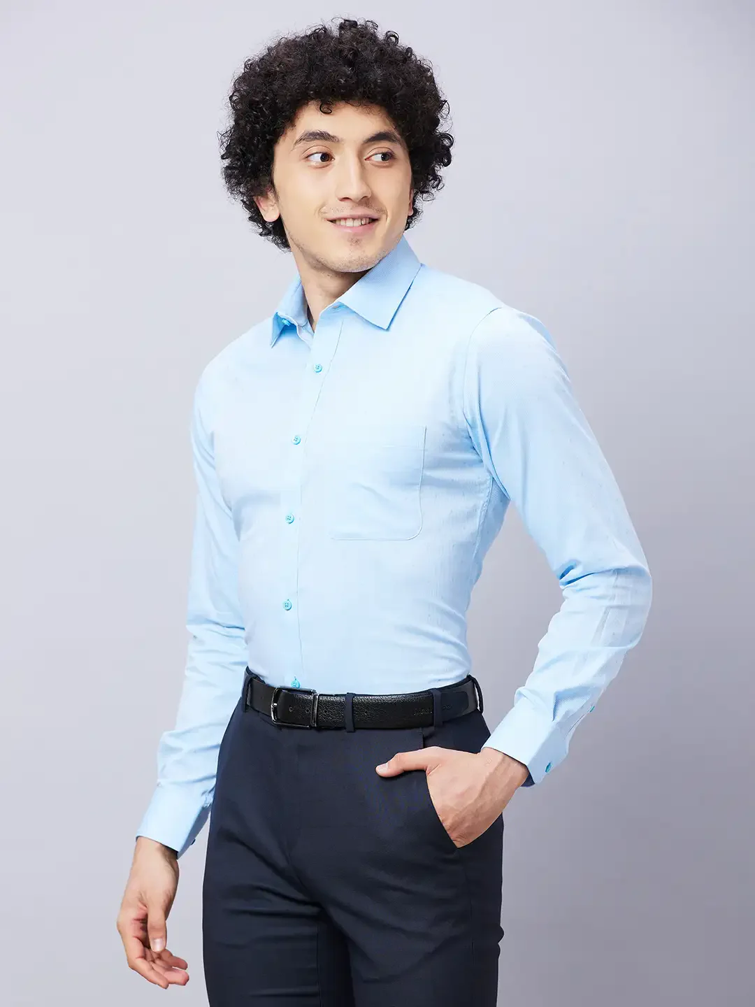 Raymond Men Blue Structured Slim Fit Cotton Formal Shirt - Image 3