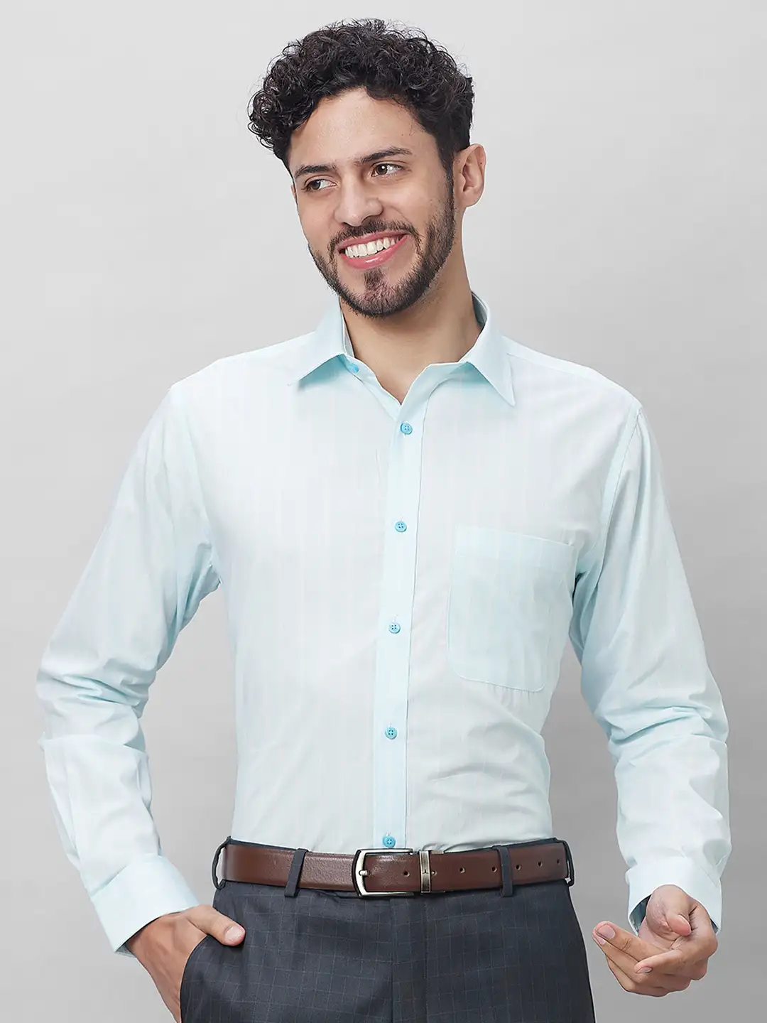 Raymond Men Blue Structured Slim Fit Cotton Formal Shirt