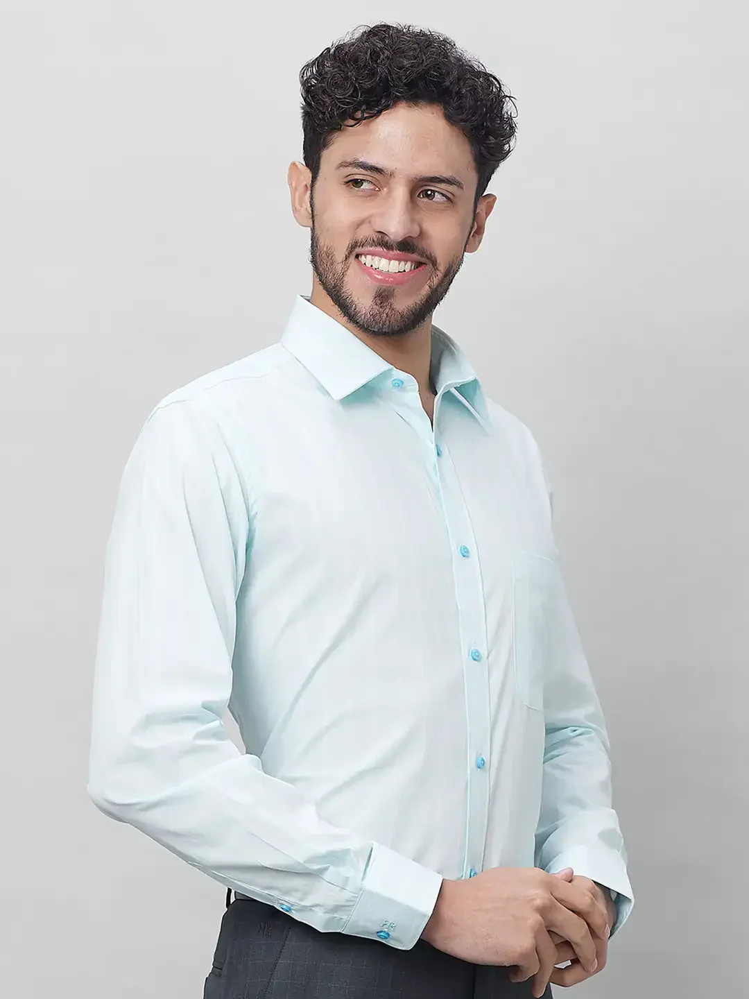 Raymond Men Blue Structured Slim Fit Cotton Formal Shirt - Image 2