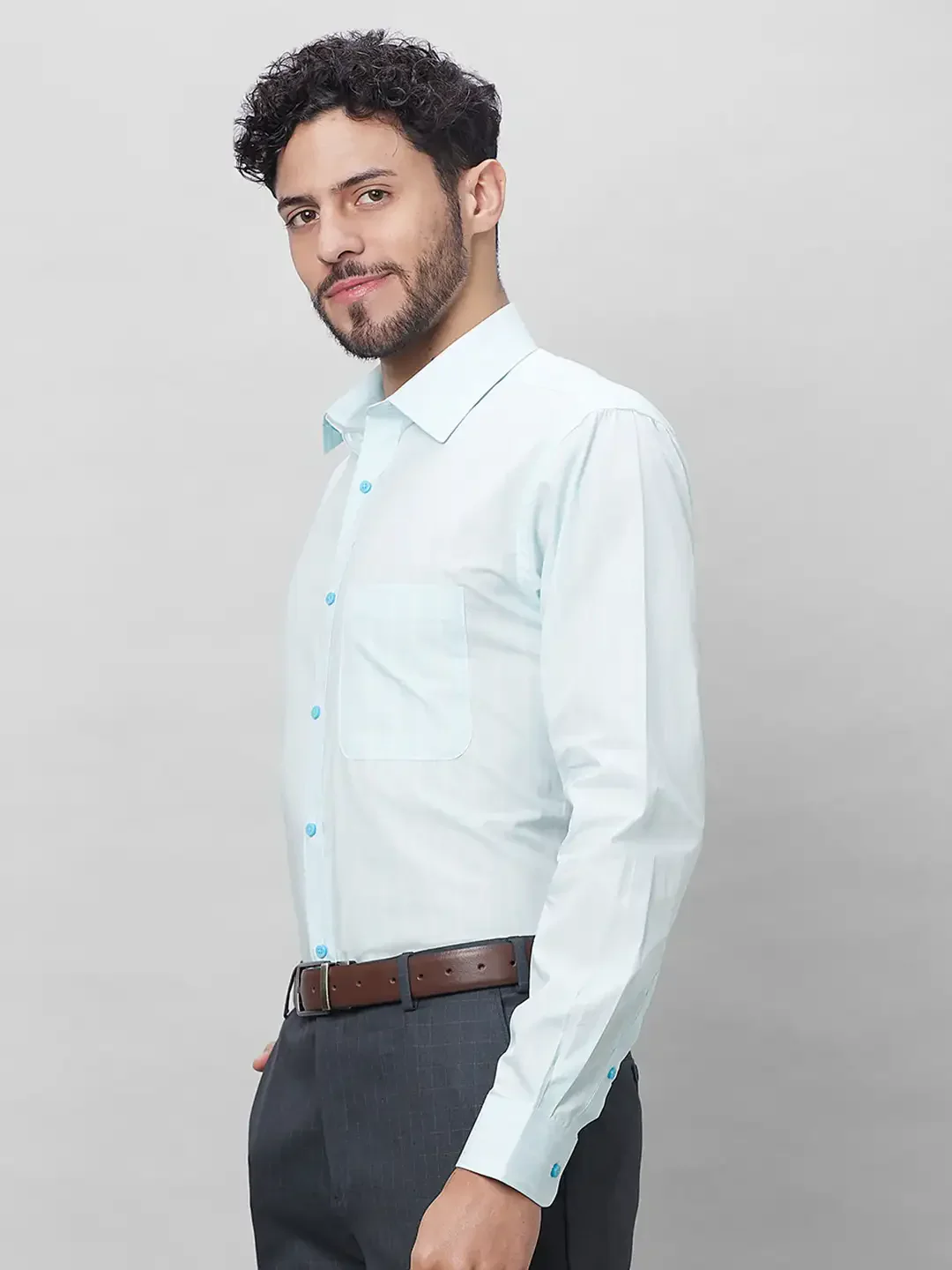 Raymond Men Blue Structured Slim Fit Cotton Formal Shirt - Image 3
