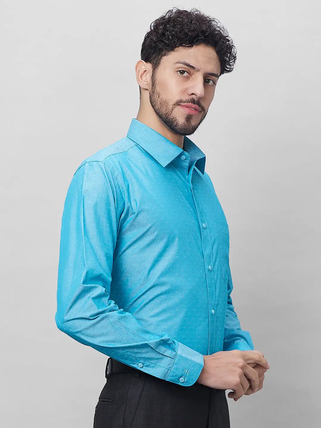 Raymond Men Blue Structured Slim Fit Cotton Formal Shirt - Image 2