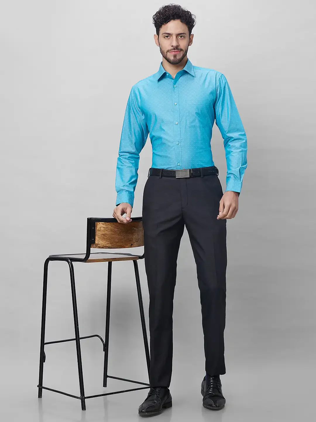 Raymond Men Blue Structured Slim Fit Cotton Formal Shirt - Image 5