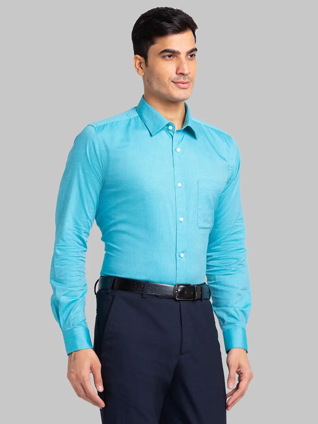 Raymond Men Blue Structured Slim Fit Cotton Formal Shirt - Image 2