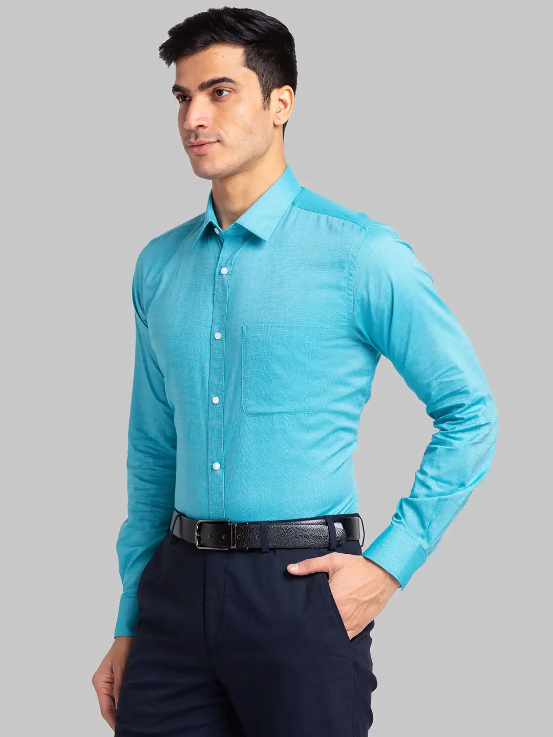 Raymond Men Blue Structured Slim Fit Cotton Formal Shirt - Image 3