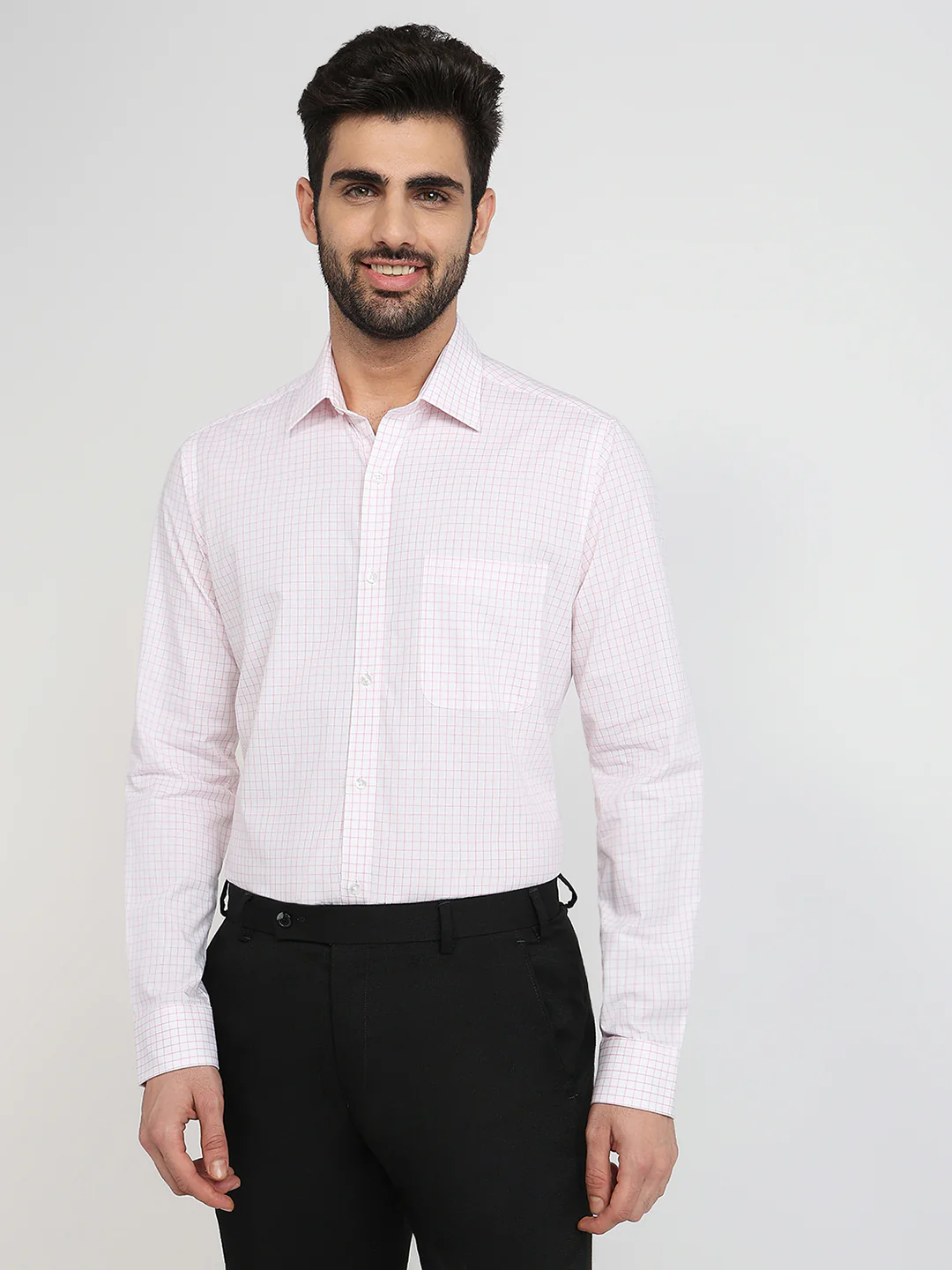 Raymond Men Pink Checks Slim Fit Cotton Formal Shirt