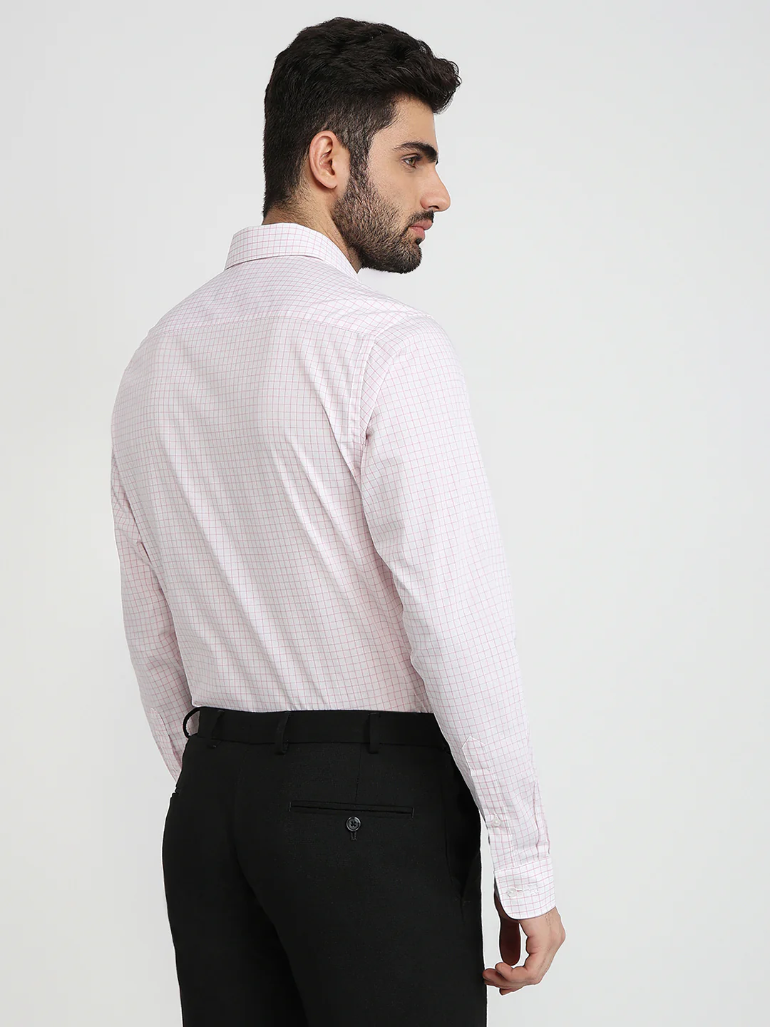 Raymond Men Pink Checks Slim Fit Cotton Formal Shirt - Image 4