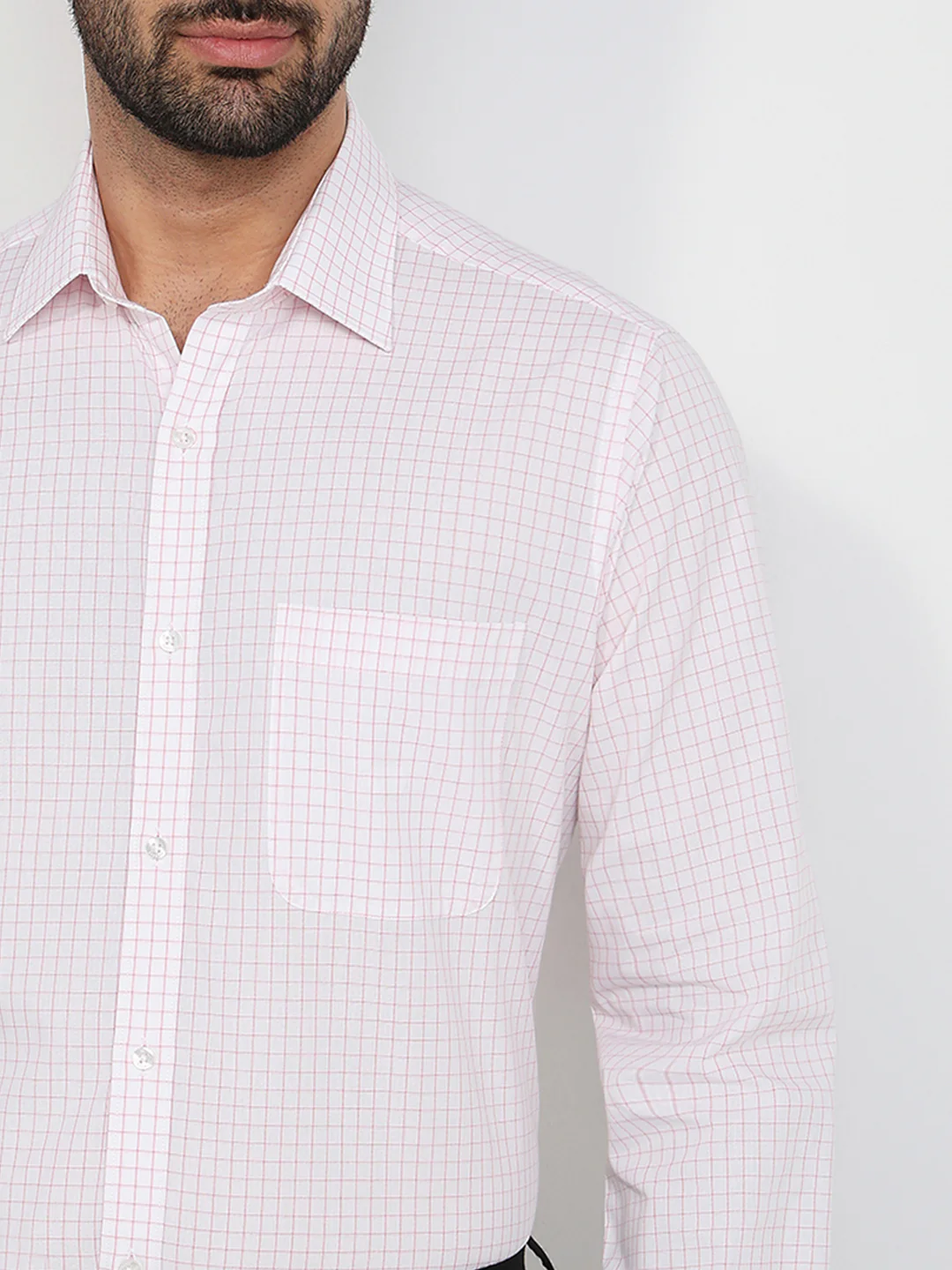 Raymond Men Pink Checks Slim Fit Cotton Formal Shirt - Image 6
