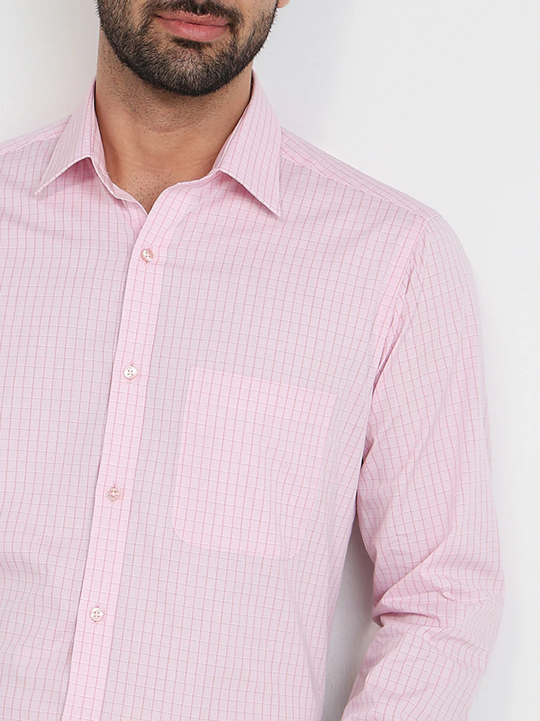 Raymond Men Pink Checks Slim Fit Cotton Formal Shirt - Image 6