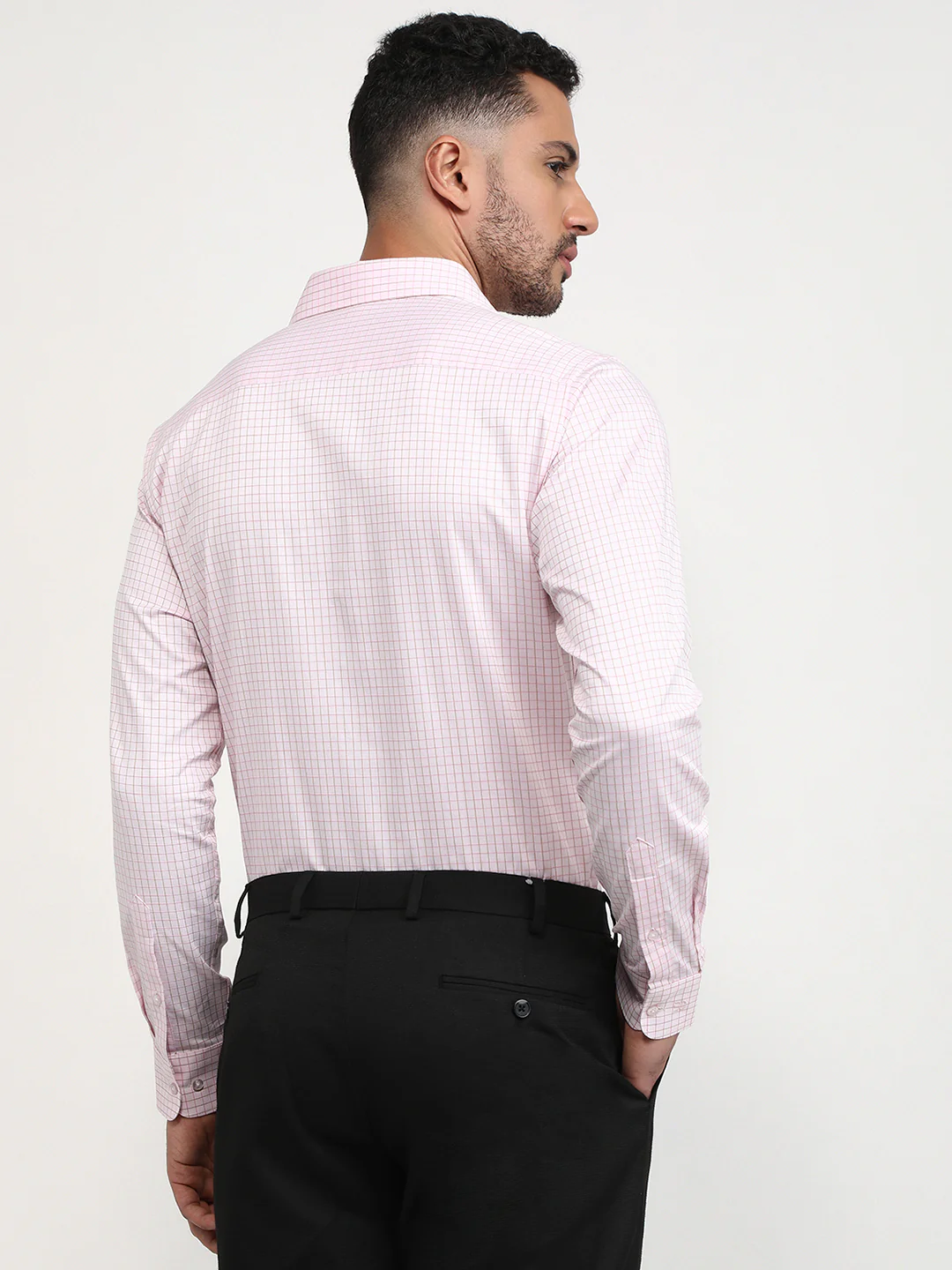 Raymond Men Pink Checks Slim Fit Cotton Formal Shirt - Image 4