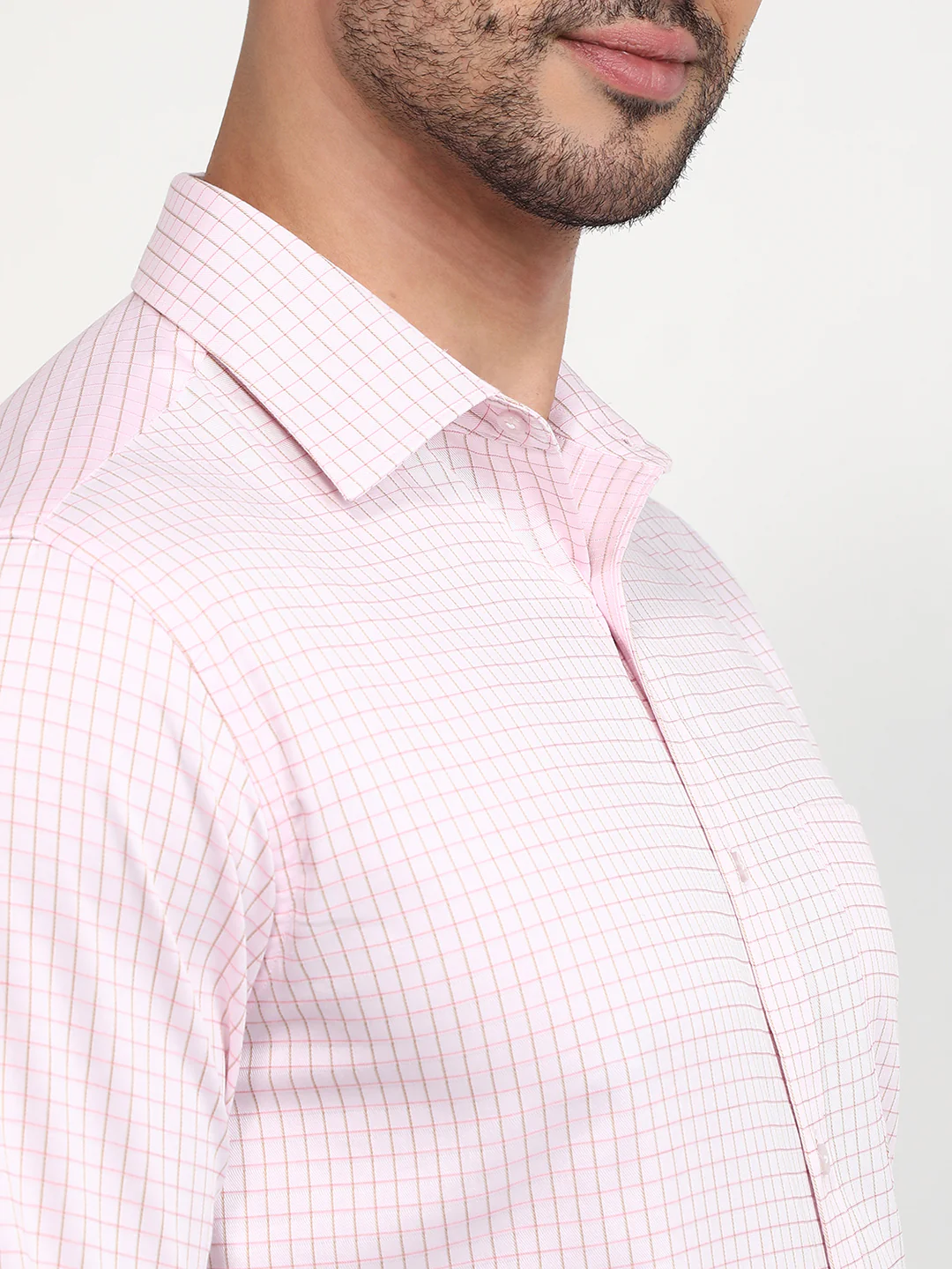 Raymond Men Pink Checks Slim Fit Cotton Formal Shirt - Image 6