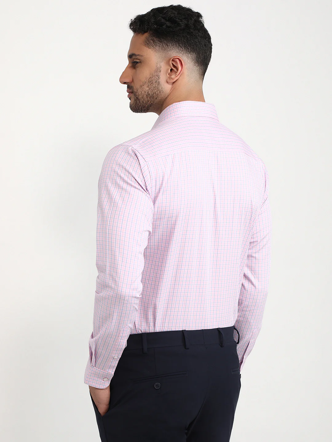 Raymond Men Pink Checks Slim Fit Cotton Formal Shirt - Image 4