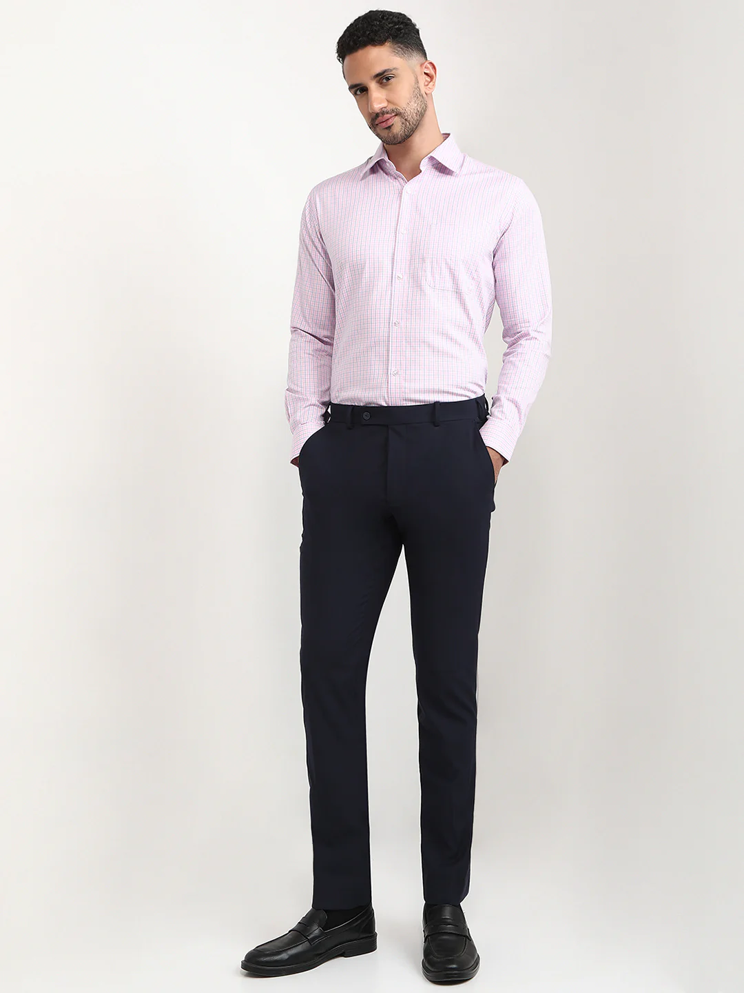Raymond Men Pink Checks Slim Fit Cotton Formal Shirt - Image 5