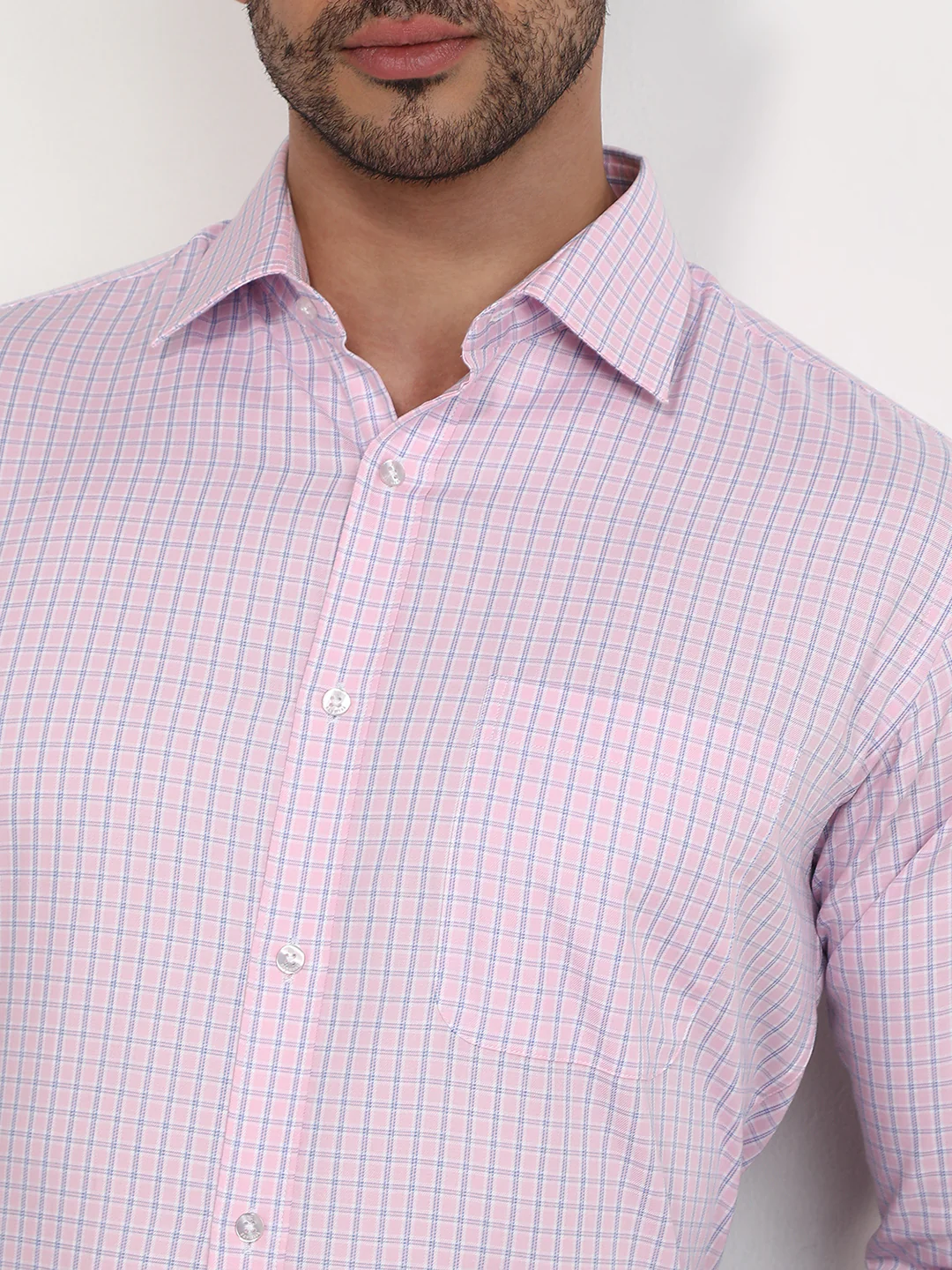 Raymond Men Pink Checks Slim Fit Cotton Formal Shirt - Image 6