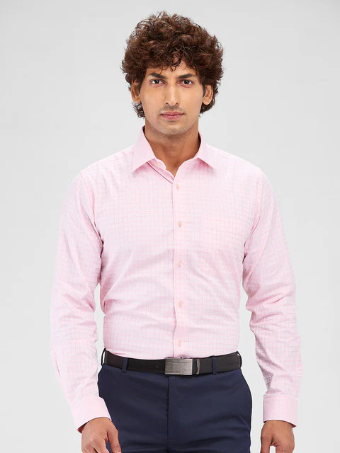 Raymond Men Pink Checks Slim Fit Cotton Shirt