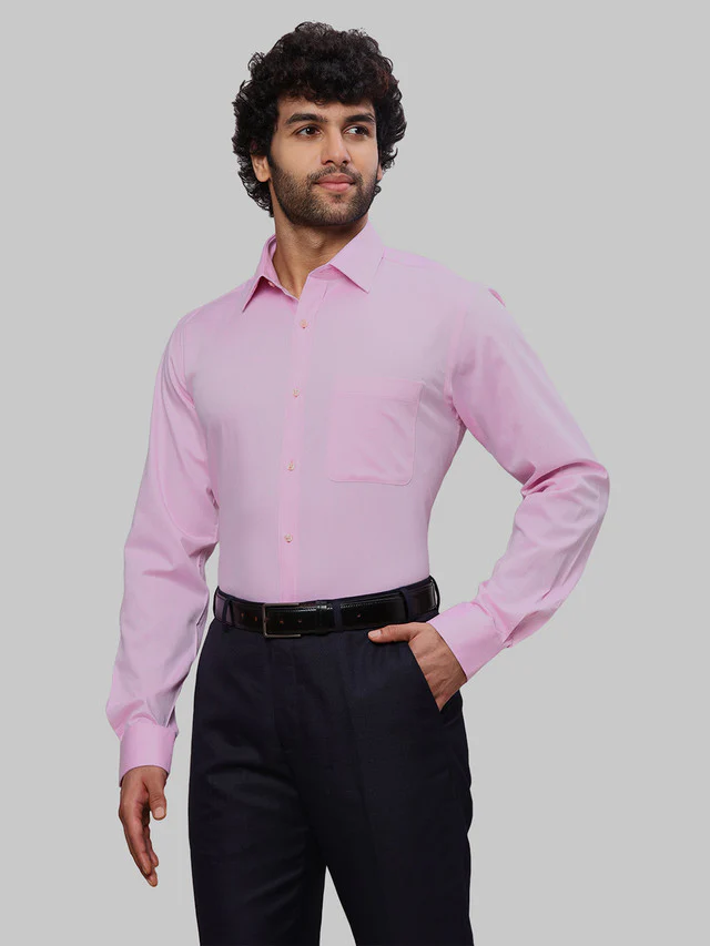 Raymond Men Pink Dobby Slim Fit Cotton Formal Shirt - Image 3