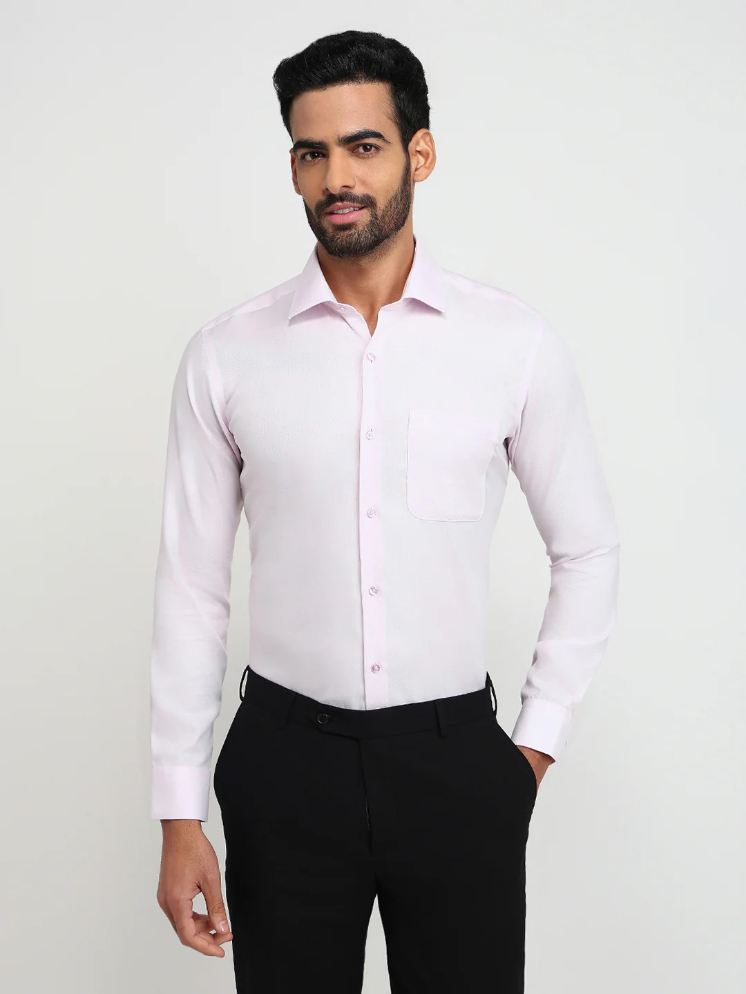 Raymond Men Pink Solid Contemporary Fit Cotton Formal Shirt