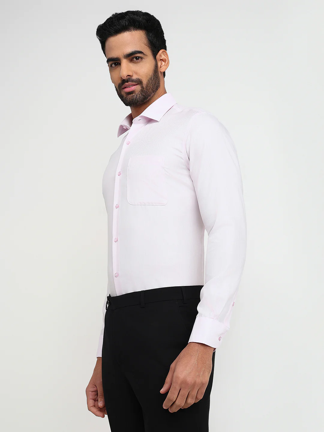 Raymond Men Pink Solid Contemporary Fit Cotton Formal Shirt - Image 2