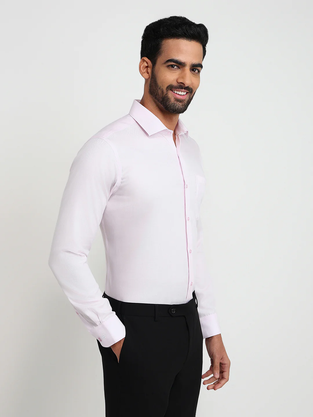 Raymond Men Pink Solid Contemporary Fit Cotton Formal Shirt - Image 3
