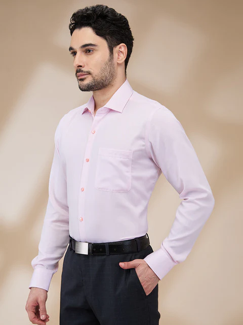 Raymond Men Pink Solid Contemporary Fit Cotton Wrinkle Free Formal Shirt - Image 3