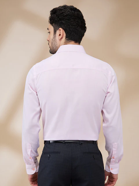 Raymond Men Pink Solid Contemporary Fit Cotton Wrinkle Free Formal Shirt - Image 4