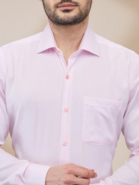 Raymond Men Pink Solid Contemporary Fit Cotton Wrinkle Free Formal Shirt - Image 5