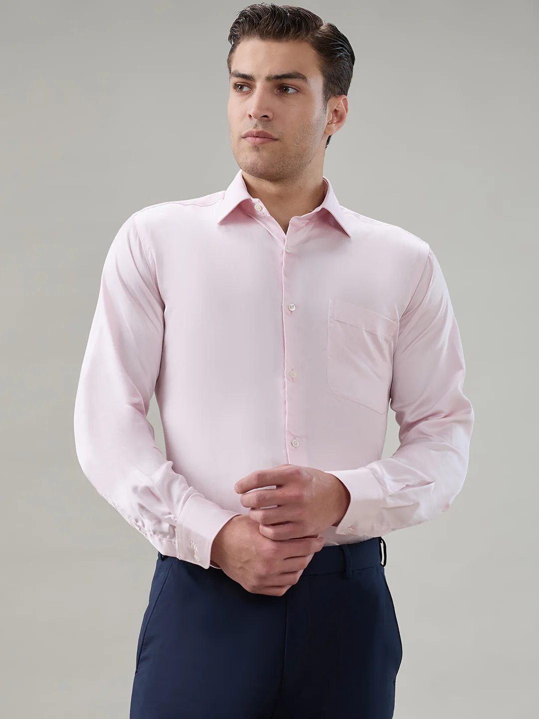 Raymond Men Pink Solid Regular Fit Tencel Formal Shirt
