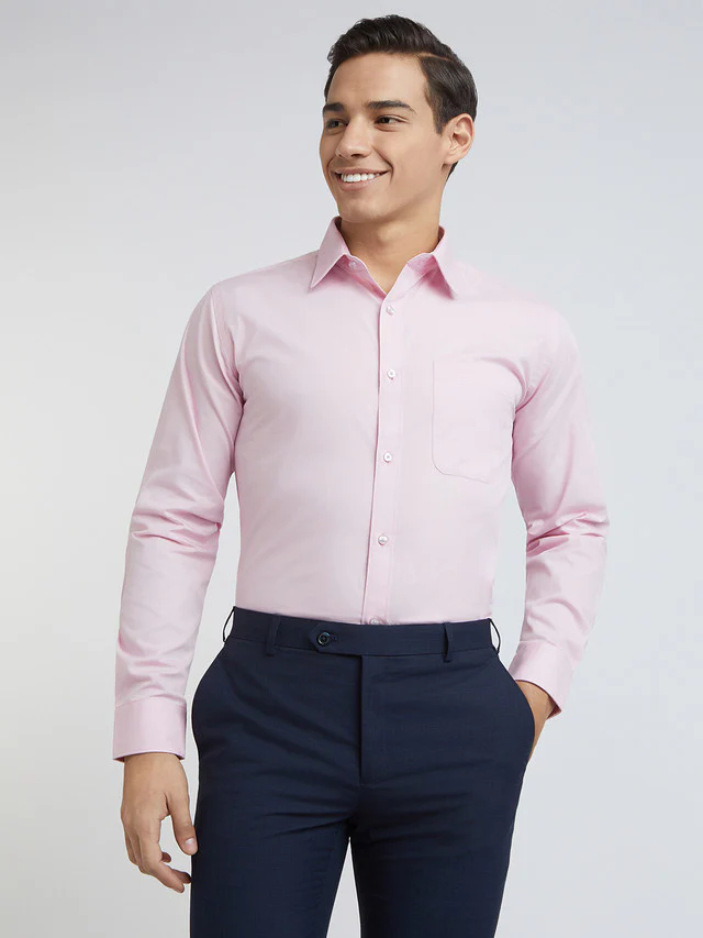 Raymond Men Pink Solid Slim Fit Cotton Shirt