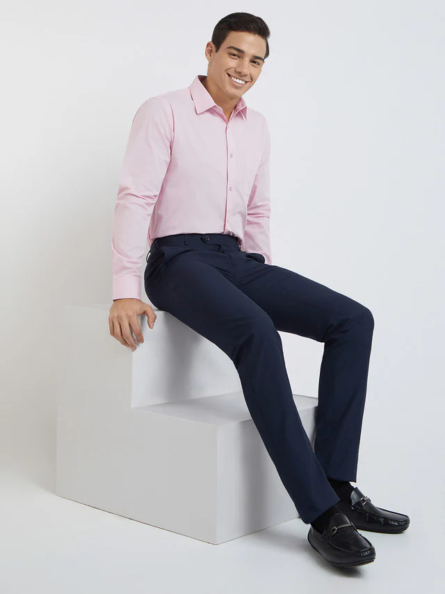 Raymond Men Pink Solid Slim Fit Cotton Shirt - Image 6