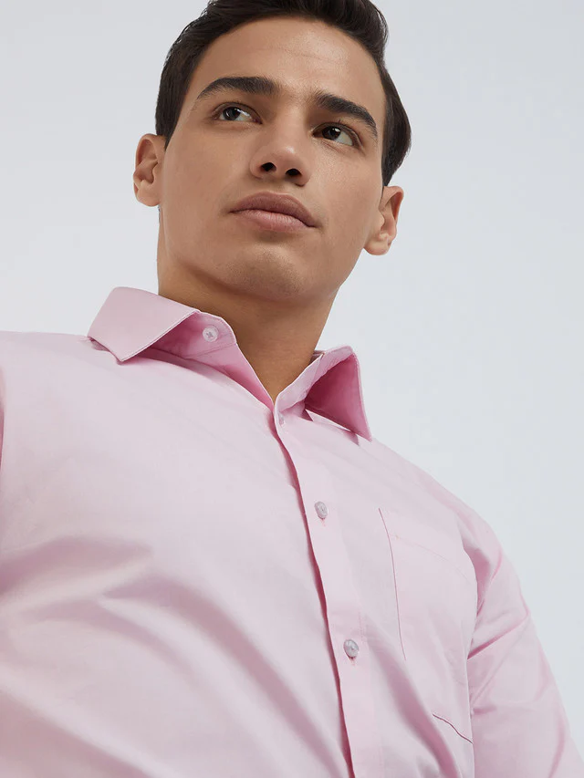 Raymond Men Pink Solid Slim Fit Cotton Shirt - Image 7