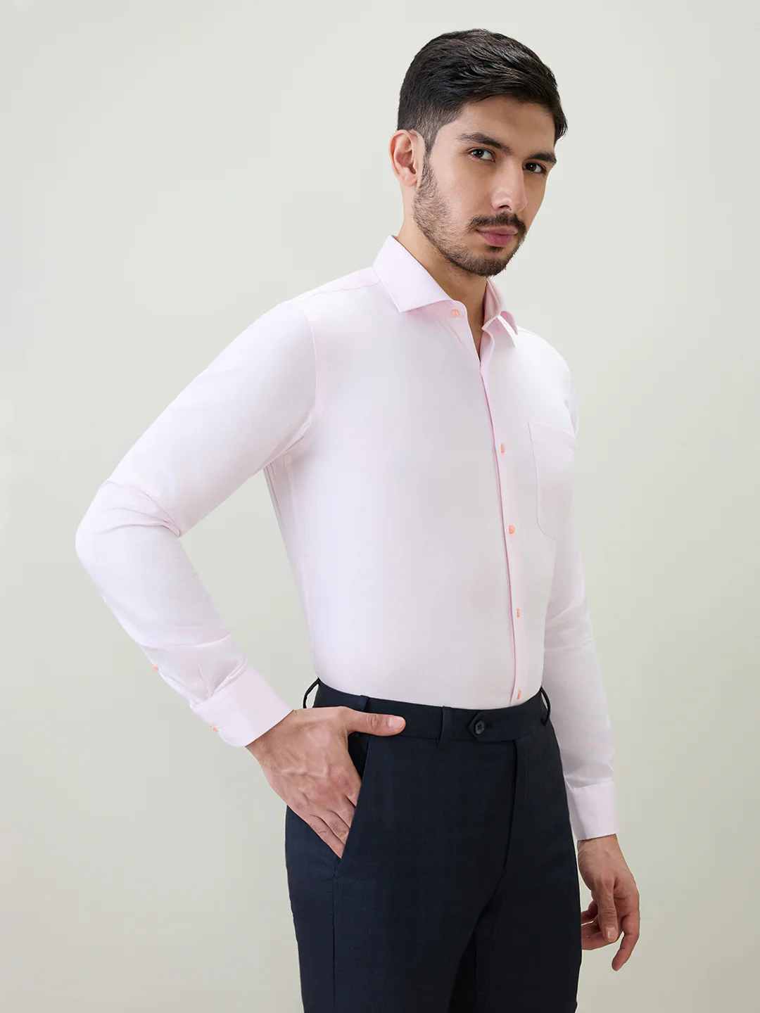 Raymond Men Pink Stripe Contemporary Fit Cotton Formal Shirt - Image 3
