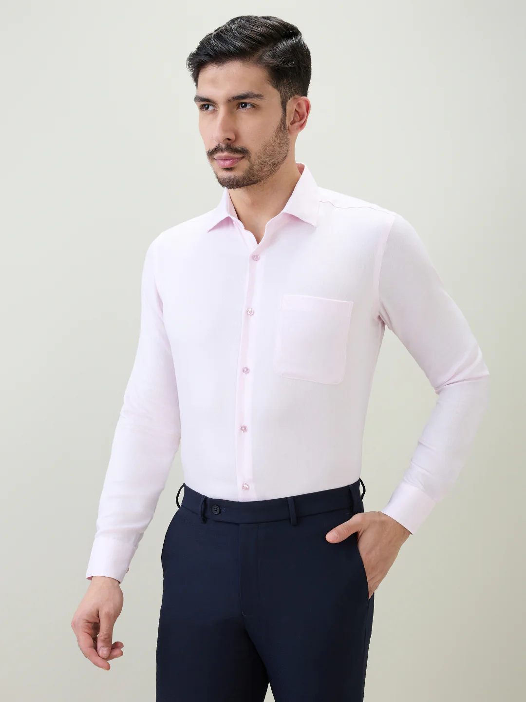 Raymond Men Pink Structure Contemporary Fit Cotton Formal Shirt - Image 2