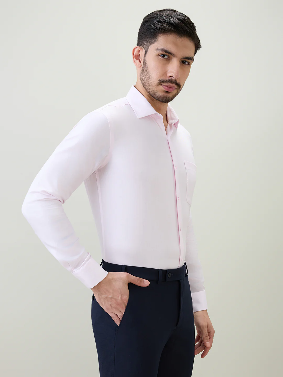 Raymond Men Pink Structure Contemporary Fit Cotton Formal Shirt - Image 3