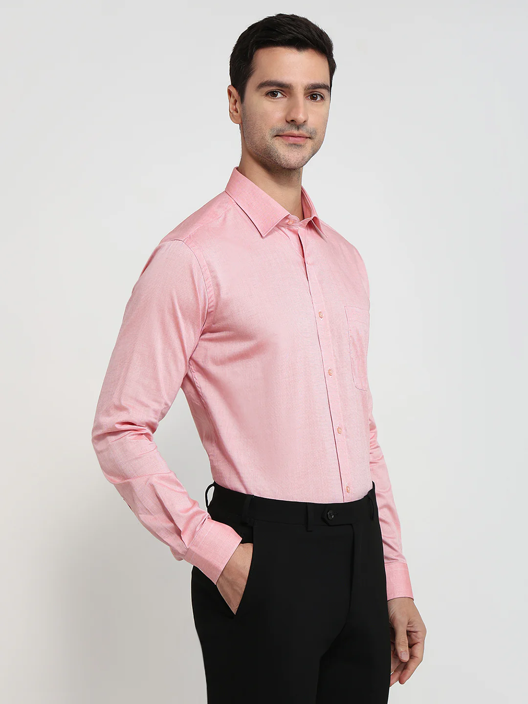 Raymond Men Pink Structure Slim Fit Cotton Formal Shirt - Image 3