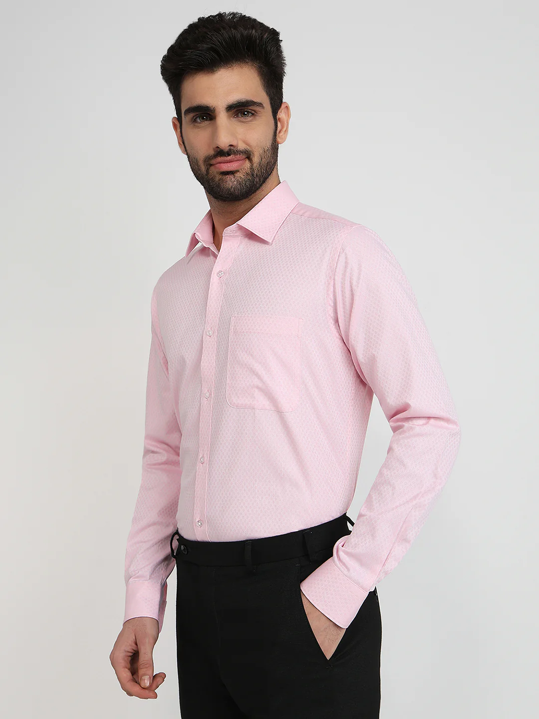 Raymond Men Pink Structure Slim Fit Cotton Formal Shirt - Image 2