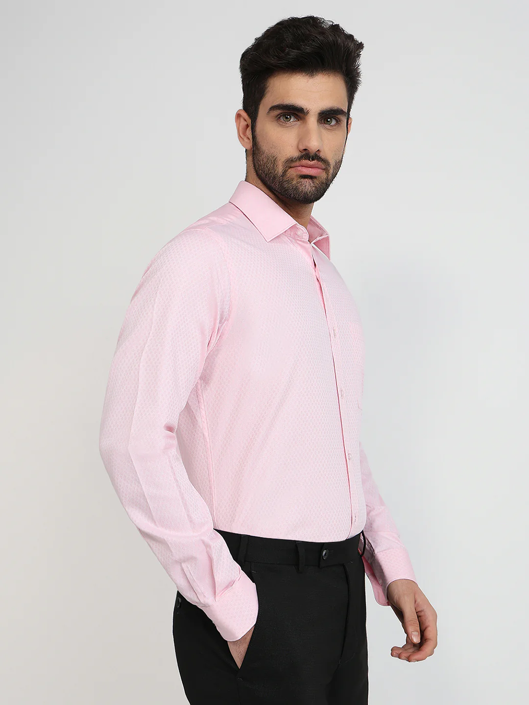 Raymond Men Pink Structure Slim Fit Cotton Formal Shirt - Image 3