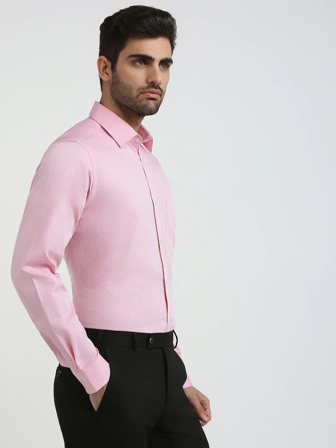 Raymond Men Pink Structure Slim Fit Cotton Formal Shirt - Image 3