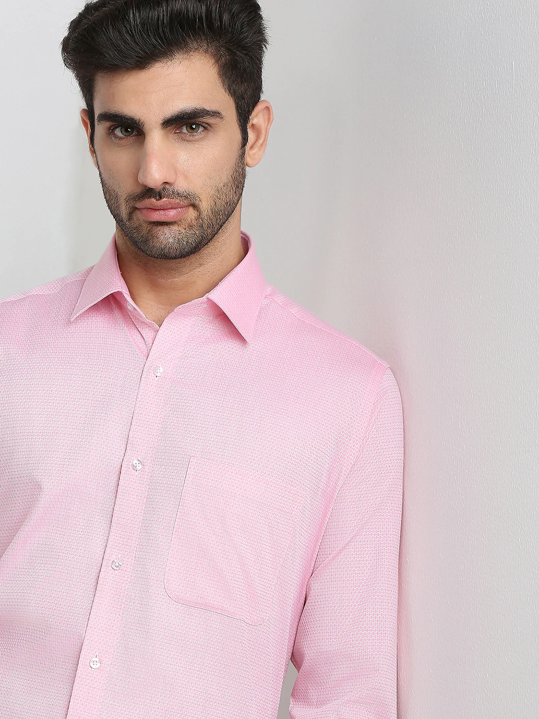 Raymond Men Pink Structure Slim Fit Cotton Formal Shirt - Image 6