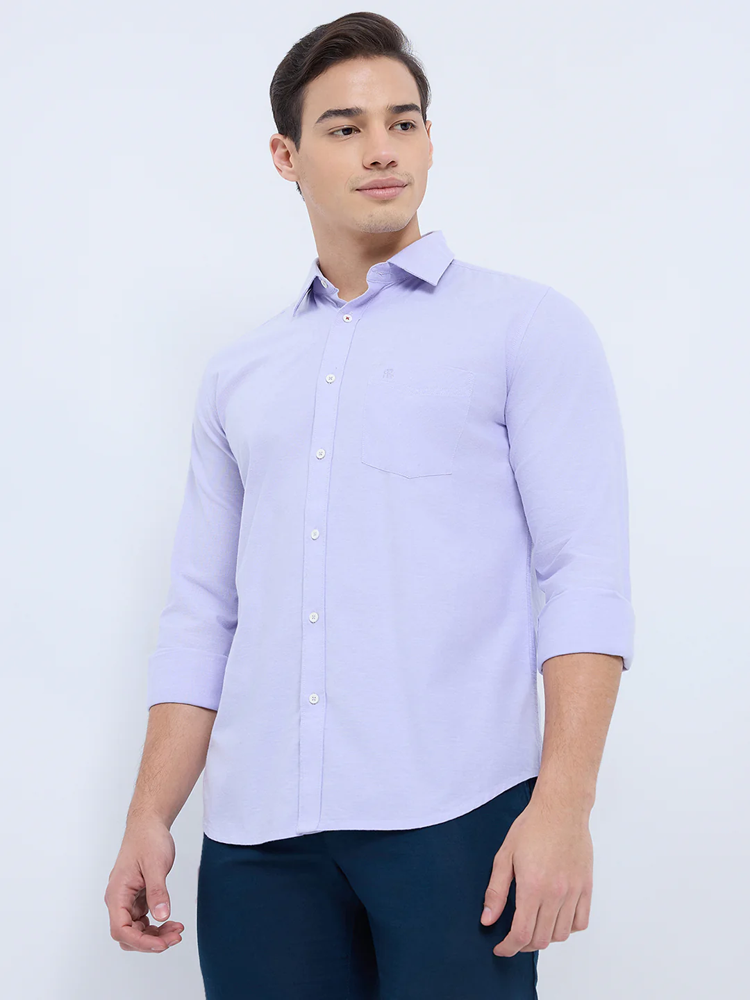 Raymond Men Purple Chambray Regular Fit Cotton Blend Casual Shirt - Image 3