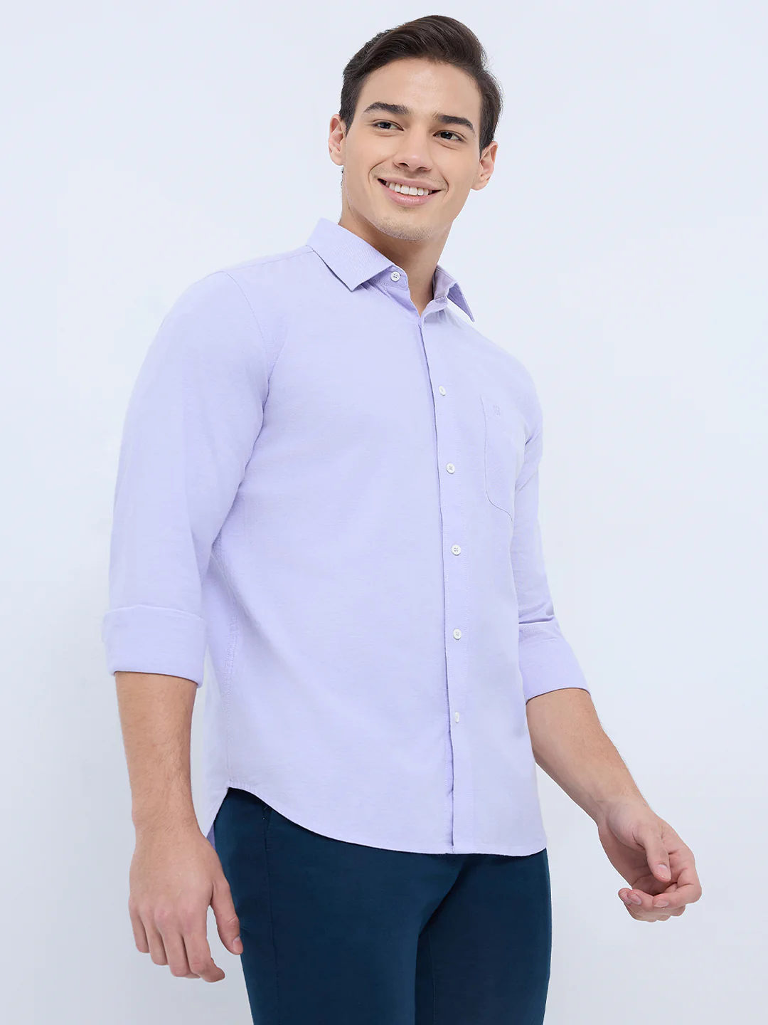 Raymond Men Purple Chambray Regular Fit Cotton Blend Casual Shirt - Image 4