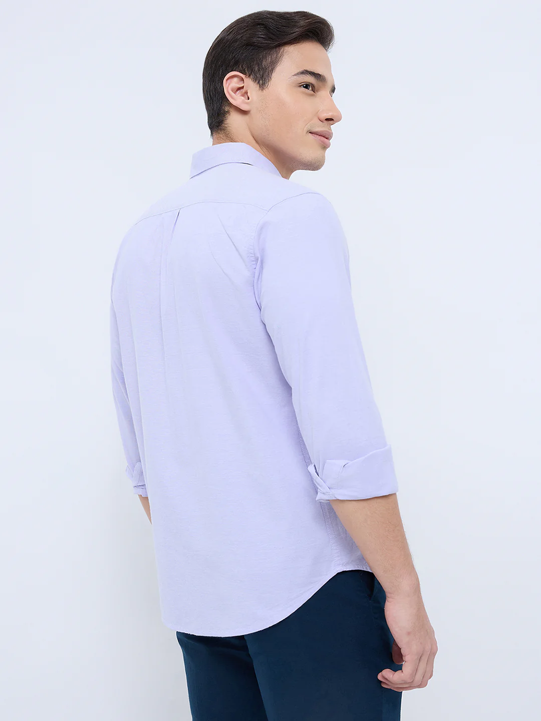 Raymond Men Purple Chambray Regular Fit Cotton Blend Casual Shirt - Image 5