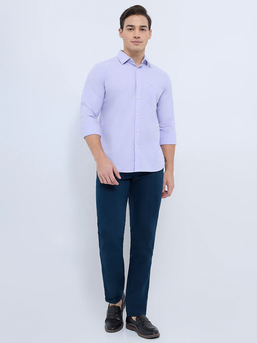 Raymond Men Purple Chambray Regular Fit Cotton Blend Casual Shirt - Image 6