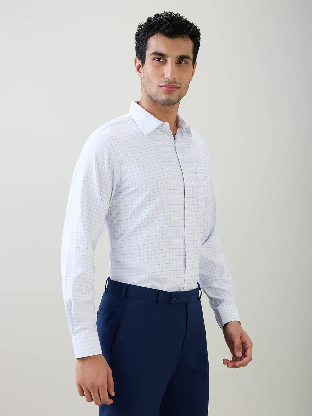 Raymond Men Purple Checks Slim Fit Bamboo Blend Full Sleeve Formal Shirt - Image 2