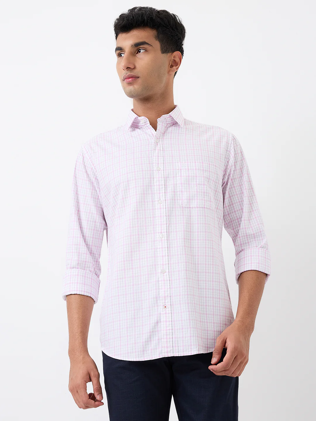 Raymond Men Purple Checks Slim Fit Cotton Casual Shirt