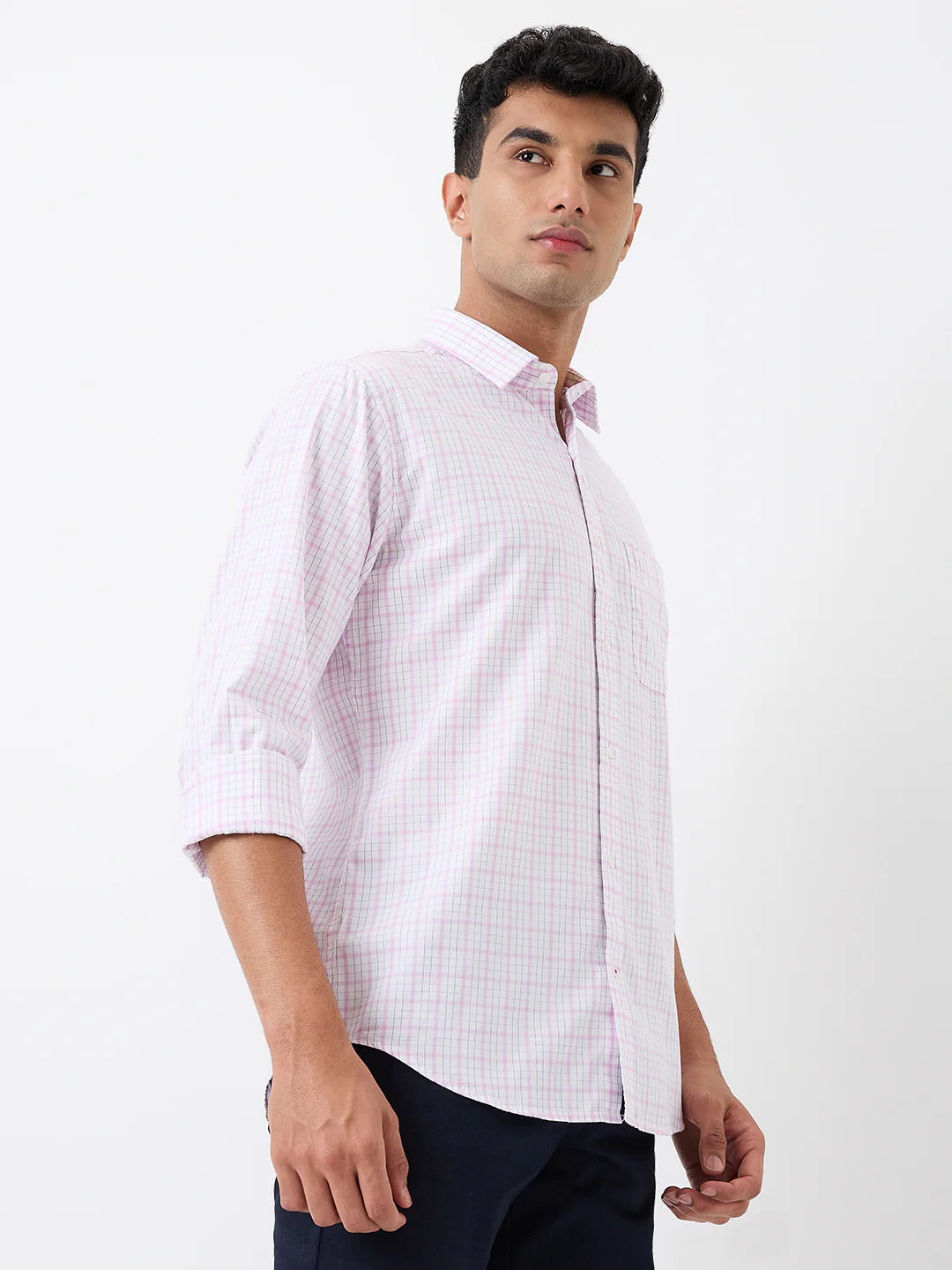 Raymond Men Purple Checks Slim Fit Cotton Casual Shirt - Image 3