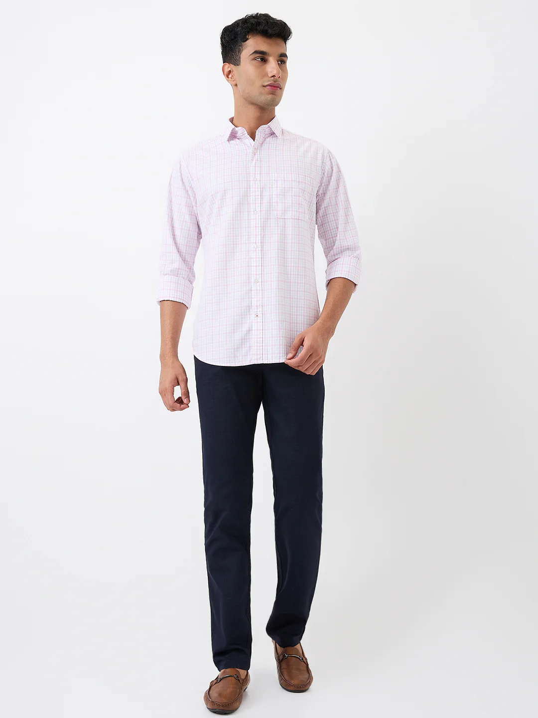 Raymond Men Purple Checks Slim Fit Cotton Casual Shirt - Image 5